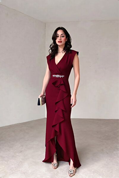 ALFUDO Moda Collection Γυναικείο φόρεμα από ύφασμα κρέπας διπλό πέτο με λαιμό...