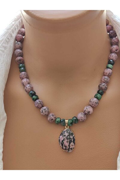 elinasaccessories Doğal Taş Kolye Rodonit Zoisite Taşlı Kadın Kolye – Rodonit...