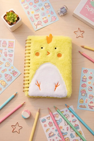 Miniso Lisanslı Sevimli Tavuk Figürlü 80 Yaprak Çizgili A5 Peluş Defter