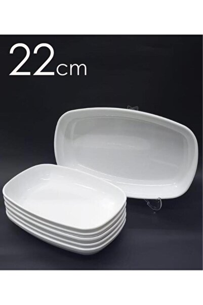abnturk 2 Adet Beyaz Melamin Kayık Tabak 22x14cm Salata Kebap Tabağı Ev Lokan...