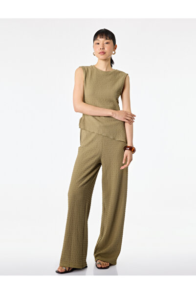 Koton Bürümcük Fabric Textured Waist-Tie Flat Wide-Leg Trousers