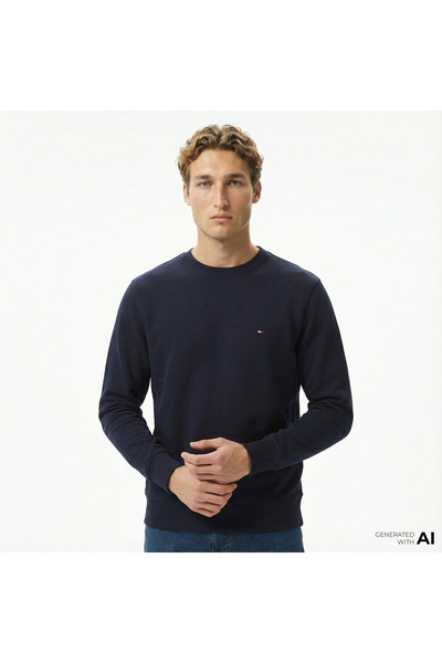 Tommy Hilfiger Essential Terry Crewneck Erkek Mavi Sweatshirt