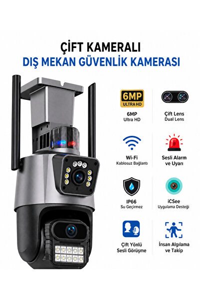 Genel Markalar 8mp 4K FULL HD Çift Lensi Alarmlı Su Geçirmez Dış Mekan Güvenl...