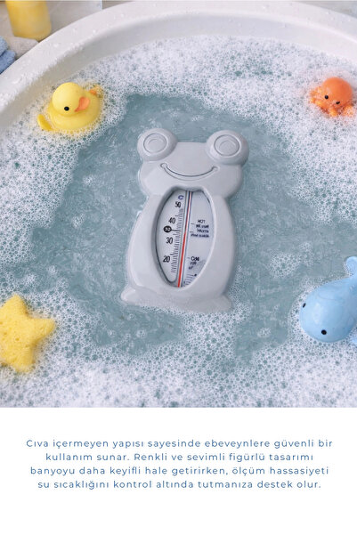 Babyjem Cıvasız Kurbağa Banyo Oda Termometresi Gri