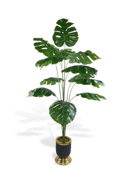Nettenevime Yapay Ağaç Monstera Ağacı Salon Bitkisi Siyah Gold Metal Vazoda 1...
