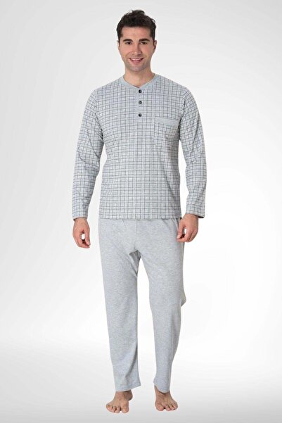 Mecit Pijama Mecit 22759 Γκρι Şardonlu Χειμερινό Σετ Ανδρικές Πιτζάμες Plus Size