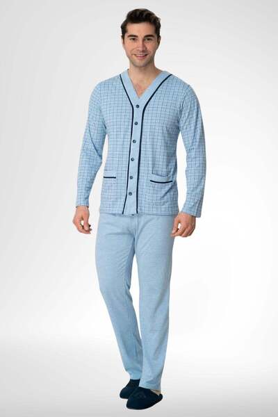 Mecit Pijama Mecit 22767 Μπλε καλοκαιρινό ανδρικό σετ πιτζάμες μεγάλου μεγέθο...