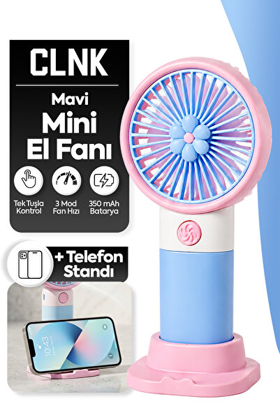 CLNK Pembe Çiçek Tasarım 3 Kademe Sessiz Mini El Masa Fan Vantilatör Turbo Üf...