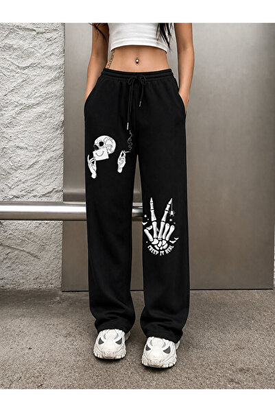 COMANCHERO Pantaloni de trening unisex Harajuku cu imprimeu cu cranii, cu cro...