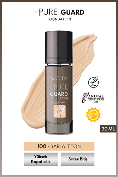 NOTE PureGuard Foundation 100 Glowing Beige SPF 50 Yoğun Kapatıcı Saten Bitiş...