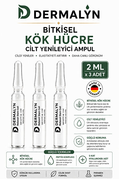 DERMALYN 3 Adet Bitkisel Kök Hücre Cilt Yenileyici Mimik Kırışıklık Yaşlanma ...