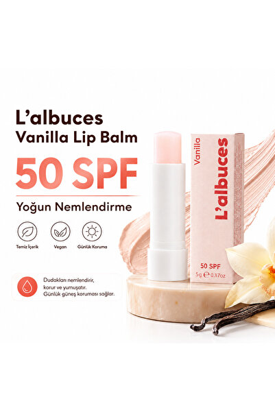 L'albuces 50 SPF Vanilla Lip Balm – Nemlendirici ve Güneş Koruyucu Dudak Bakımı