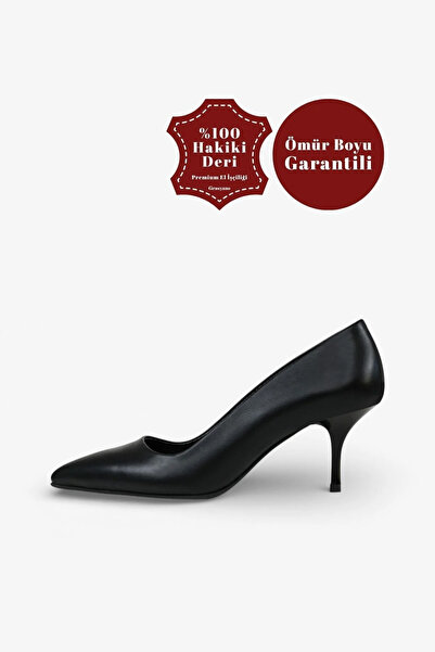 Genuine Leather Stiletto Black 6 cm Slim Heel Stiletto Premium Soft Leather Comfort Women's Shoes