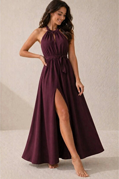 Butik Women's Off-The-Shoulder, Lace-Up Back, Slit Detail, Long Janjan Crepe ...