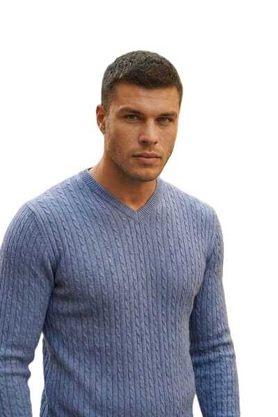 Voltaj Peter V Neck muški pleteni džemper indigo