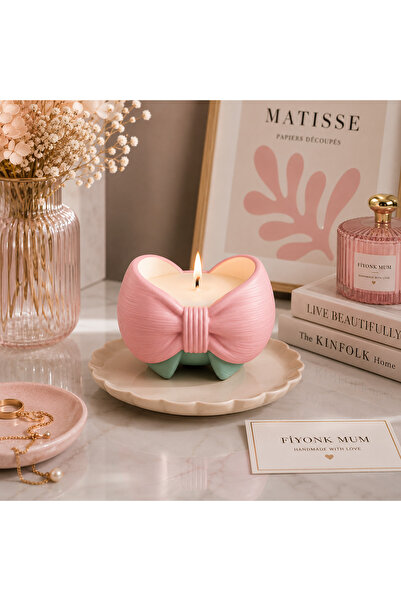 Sabletscrafts Dekoratif Fiyonk Kap Mum – Pembe & Mint | Kokulu El Yapımı Tasa...