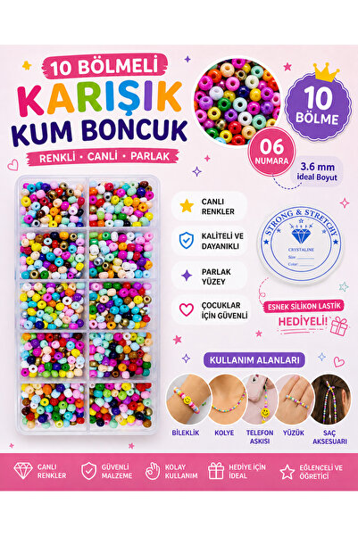 By MO Accessories 10 Bölmeli Mini Kutuda Mix Kum Boncuk Takı Yapma Seti