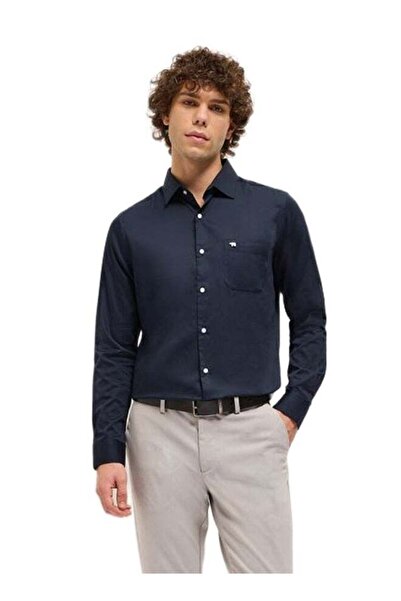 The Bear House Men's Navy Tailored Fit Solid Formal Shirt for Every Occasion