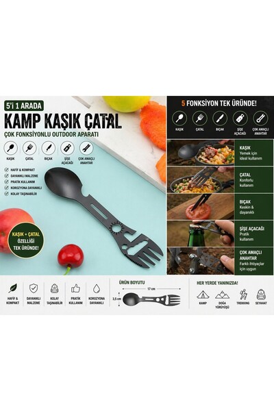 keyfisepet en keyifli sepet Çok Fonksiyonlu Kamp Çakısı 7'li | Çatal Bıçak Aç...