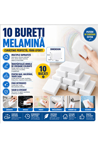 SMARTECH Melamine Magic Sponges - Set of 10, 2x6x10 cm, White