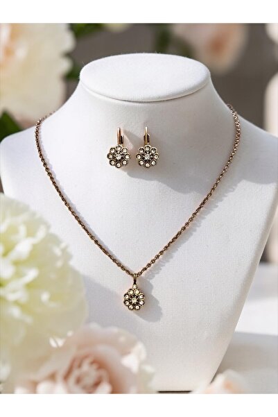 FAYRA ACCESSORIES Daisy Figured Crystal Stone Earrings and Necklace Set