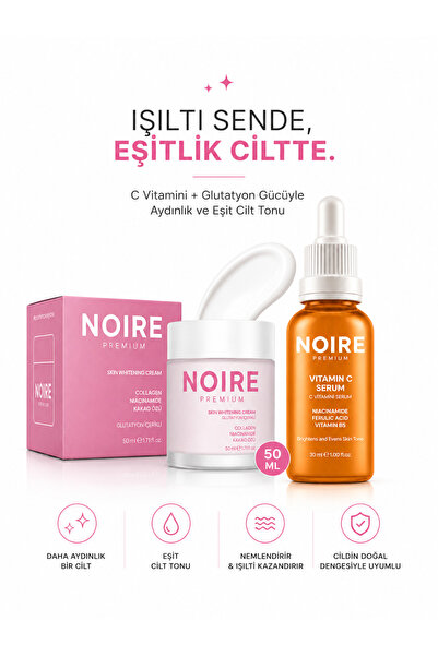 NOIRE PREMIUM Aydınlatıcı Bakım Seti,Niacinamide,Ferulic Acid,Vitamin B5,Coll...