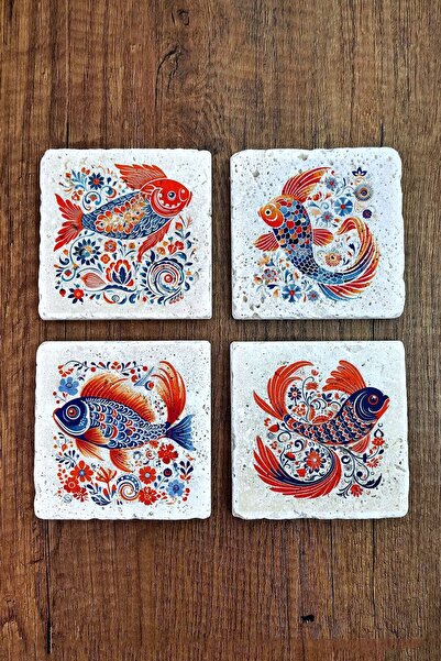 Begoloni Stone Decor Colorful Fish Patterned Natural Stone Coasters Set of 4 ...
