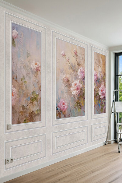 dreamwall Duvar Çıtası Görünümlü, Gül Desenli Yağlı Boya Tablo Efektli Soft T...