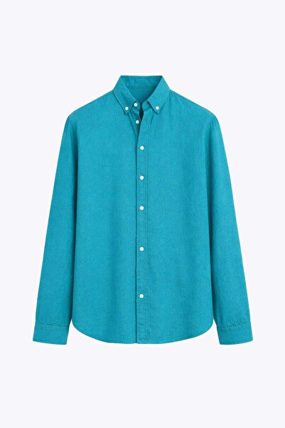 VAMOSCLO Basic Oversize Cotton Linen Shirt Turquoise