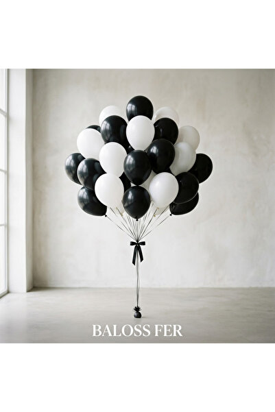 baloss fer 24’lü Pastel Siyah Beyaz Balon Seti Doğum Günü Nişan Parti Dekoras...