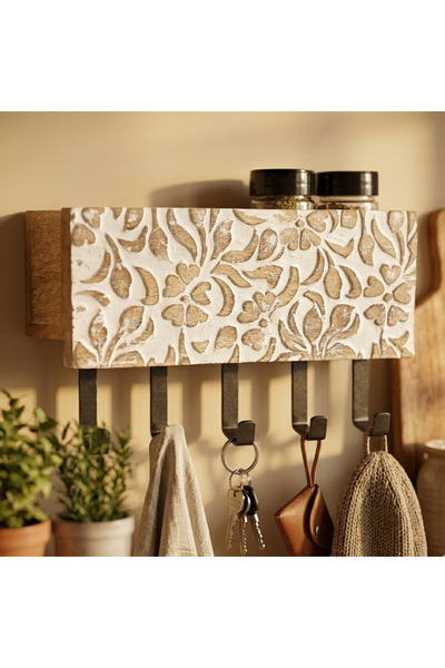 Souq DESIGNS حامل مفاتيح للحائط - صندوق خشبي أبيض اللون مع 5 خطافات |   حامل ...