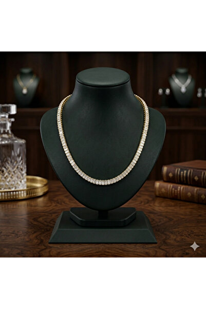 Butik Zirkon Taşlı Su Yolu Takı Seti Gold & Gümüş Renk Çelik Kolye ve Bilekli...