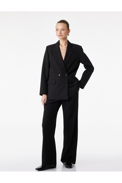 Koton Cep Detaylı Düğmeli Kruvaze Yaka Oversize Blazer Ceket