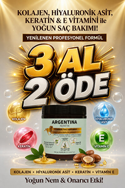 ARGENTİNA KERATİN Kolajen-Hyaluronik asit-Keratin-E vitamini At Kuyruğu Argan...
