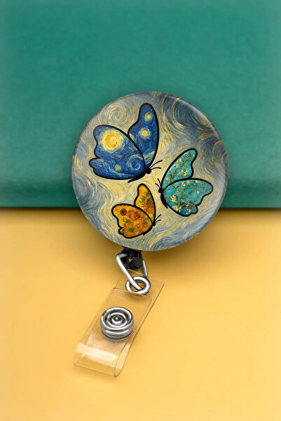 Apptakı Van Gogh Kelebekler Metal Buton Yoyo Yaka Kartığı Kart Tutucu Yoyo Ka...