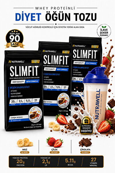 Nutrawell Slimfit 3 Kutu Öğün Yerine Geçen Diyet Öğün Tozu - Whey Proteinli B...