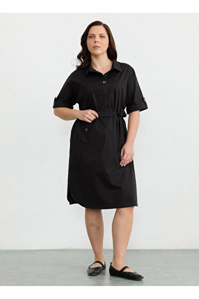 Selen Siyah Kadın Polo Yaka Elbise 26YSL7781