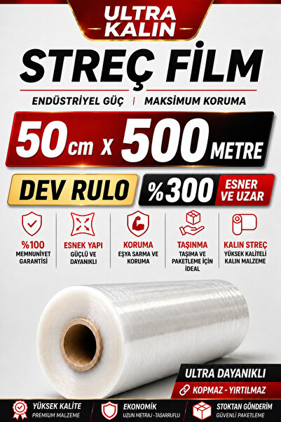 OPTİMEX Ultra Kalın Palet Streç Film 50 cm x 500 Metre – Eşya Sarma Taşınma P...