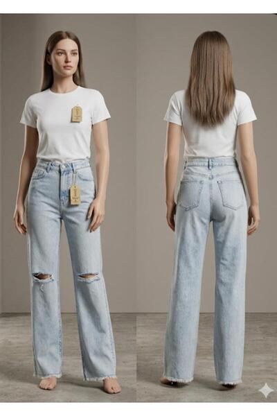 yussewear YW Kadın Yırtmaçlı Denim Kot Pantolon