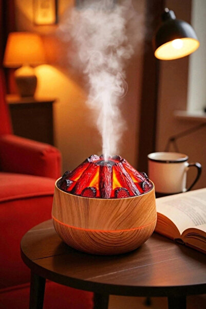 EXENAR Ahşap Odun Ateşi Tasarımlı Hava Nemlendirici-Buhar Makinası-Aroma Difü...