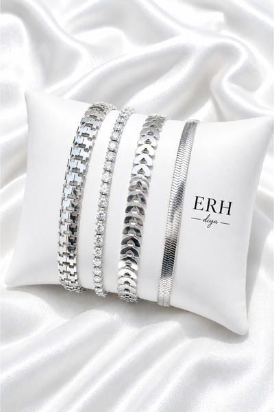 ERH Women's Silver Color Steel Bracelet Set with Zircon Stone Combination Bra...