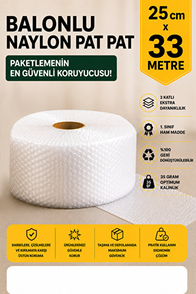 POŞETİFY 25 cm x 33 m Balonlu Naylon Patpat | 1.Sınıf | 3 Katlı | 8,25m2 | 35...