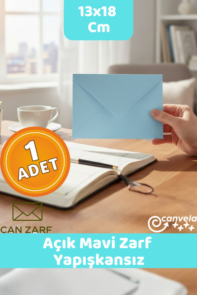 İstisna Açık Mavi Zarf 13x18 Cm Mektup Kartpostal Davetiye Para Zarfı