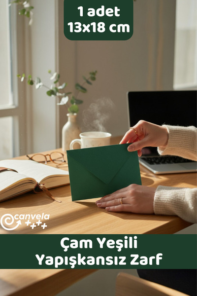 İstisna 1 Adet Çam Yeşili Zarf 13x18 cm Mektup Kartpostal Davetiye Zarfı Yılb...