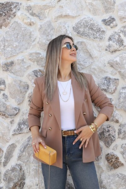 bytugcekaya Camel Prive Düğmeli Kruvaze Blazer