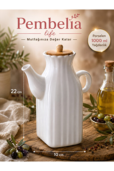 Pembelia Life Porcelain Square 1000 Ml Oil Bowl & Oil Pot with Bamboo Lid
