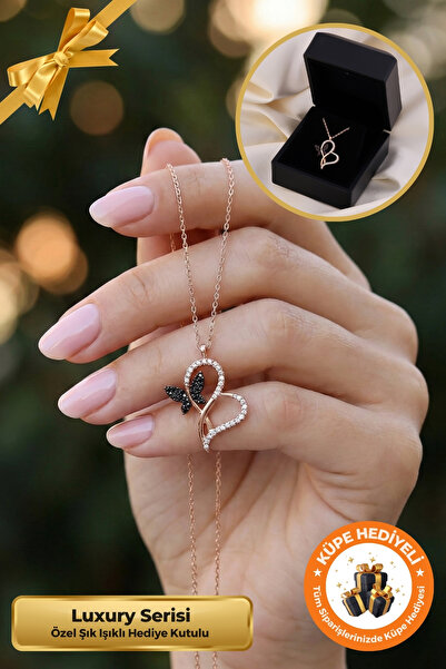 Lucente Jewellery Işıklı Hediye Kutulu Sonsuzluk Aşk Kolyesi Kelebek ve Kalp ...