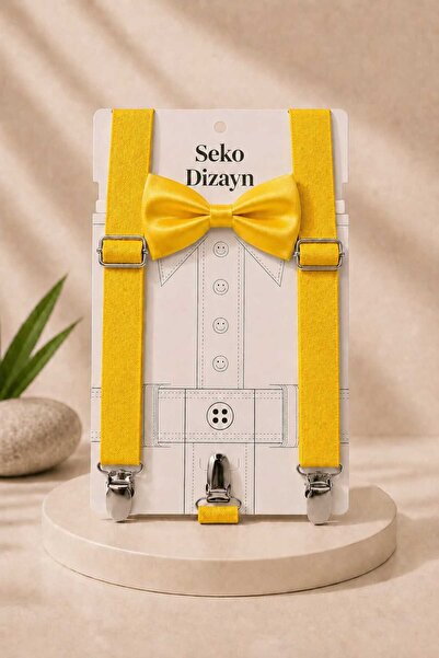 Seko Dizayn 1-14 Yaş 23 Nisan Sarı Erkek Çocuk Ayarlanabilir Papyon Askı Seti