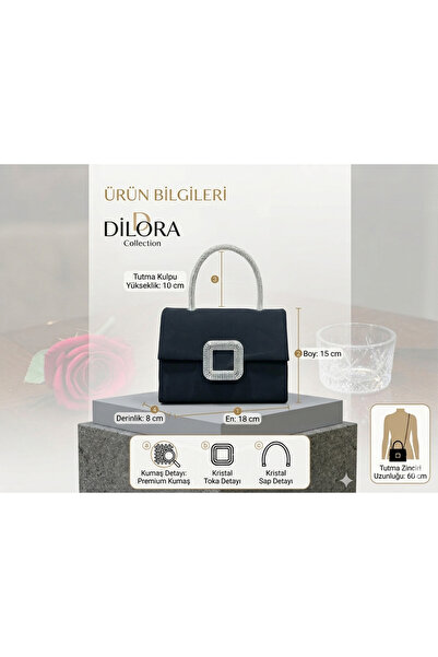 Dilora Süet Kadın Abiye El Çantası - Kristal Kare Tokalı Özel Gün Çantası - Ş...
