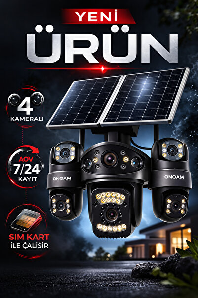Venas 4 Kameralı Çift Solar Panelli Sim Kartlı Gece Görüşlü AOV Güvenlik Kame...